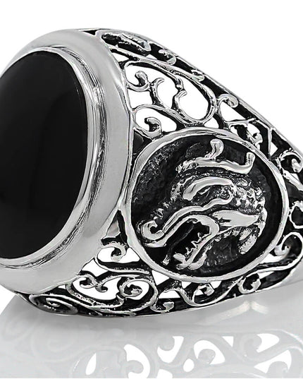 Onyx Dragon Ring – Solid 925 Sterling Silver Black Onyx Men’s Jewelry