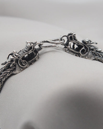 Silver Dragons Necklace – 925 Sterling Silver Dragon Pendant, 18–30 Inch, Handmade Thai Jewelry with Polishing Cloth