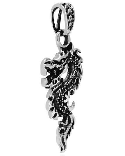 Black Dragon Pendant – 925 Sterling Silver with Black Cubic Zirconia