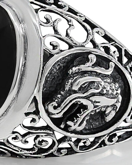 Onyx Dragon Ring – Solid 925 Sterling Silver Black Onyx Men’s Jewelry