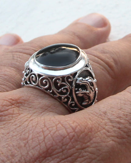 Onyx Dragon Ring – Solid 925 Sterling Silver Black Onyx Men’s Jewelry
