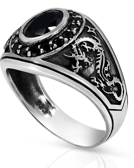 Dragon Eye 925 Sterling Silver Ring with Black Cubic Zirconia – 16.8mm Wide, Sizes 8–14.5, Made in Thailand