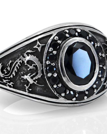 Dragon Eye 925 Sterling Silver Ring with Black Cubic Zirconia – 16.8mm Wide, Sizes 8–14.5, Made in Thailand