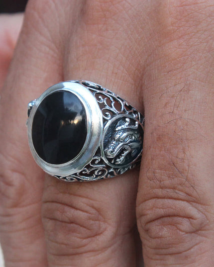 Onyx Dragon Ring – Solid 925 Sterling Silver Black Onyx Men’s Jewelry