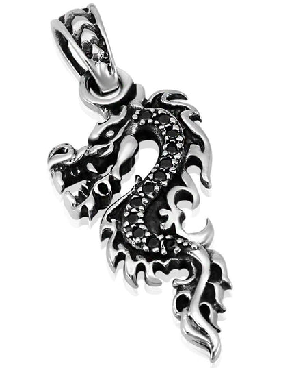 Black Dragon Pendant – 925 Sterling Silver with Black Cubic Zirconia
