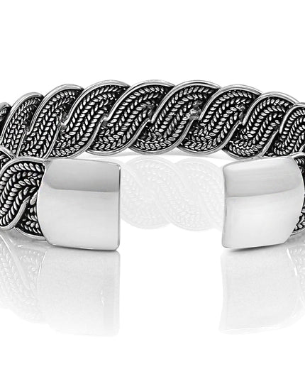 Chained Melody Braided Cuff Bracelet – Solid 925 Sterling Silver Unisex Design