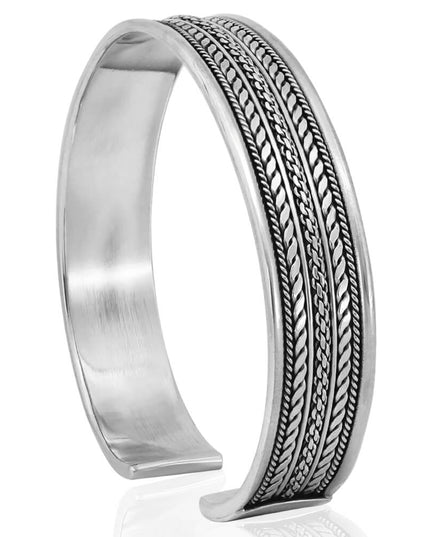 Braided Strips Cuff Bracelet – Solid 925 Sterling Silver Unisex Design