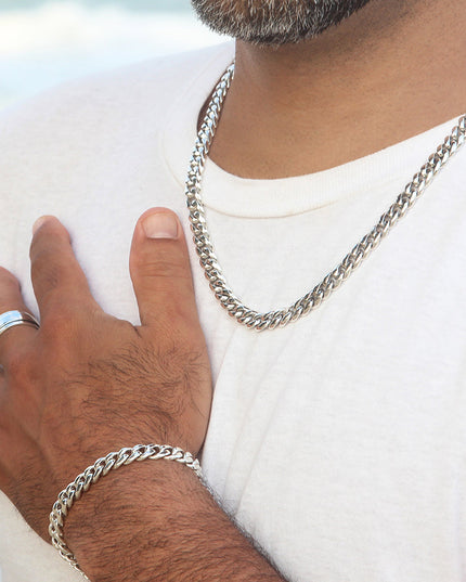 Elegant Chain 925 Sterling Silver Bracelet or Necklace – 8mm Wide, Double-Lock, Bracelet 6–10.5" / Necklace 15–30", Made in Thailand