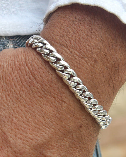 Elegant Chain 925 Sterling Silver Bracelet or Necklace – 8mm Wide, Double-Lock, Bracelet 6–10.5" / Necklace 15–30", Made in Thailand