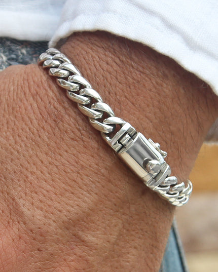 Elegant Chain 925 Sterling Silver Bracelet or Necklace – 8mm Wide, Double-Lock, Bracelet 6–10.5" / Necklace 15–30", Made in Thailand