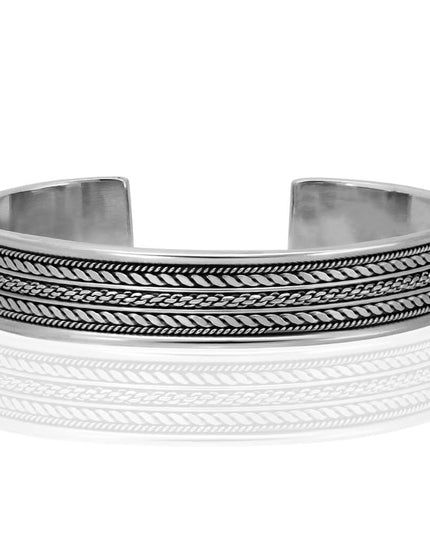 Braided Strips Cuff Bracelet – Solid 925 Sterling Silver Unisex Design