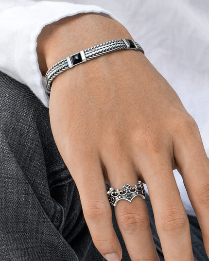 Milan at Night Italian 925 Sterling Silver & Onyx Bracelet – 7.5mm, 17–20g, Sizes 7–10, Lobster Lock