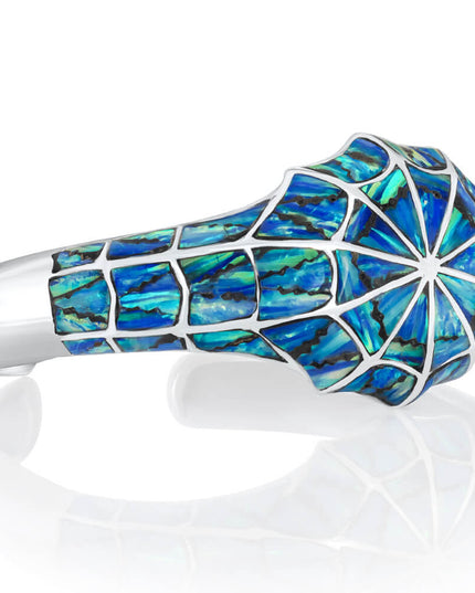 Spider Net Cuff Bracelet – Handcrafted 925 Sterling Silver with Blue Opal & Black Onyx, 26.5mm, Thai Jewelry for Men & Women