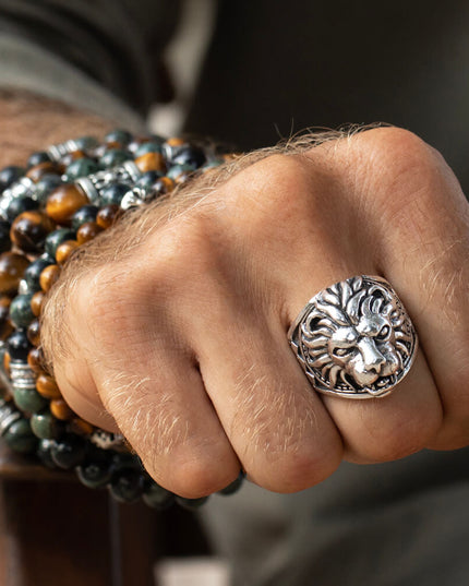 Wild King 925 Sterling Silver Lion Ring – 26mm Wide, Heavy 26–29g, Sizes 7–15, Made in Thailand