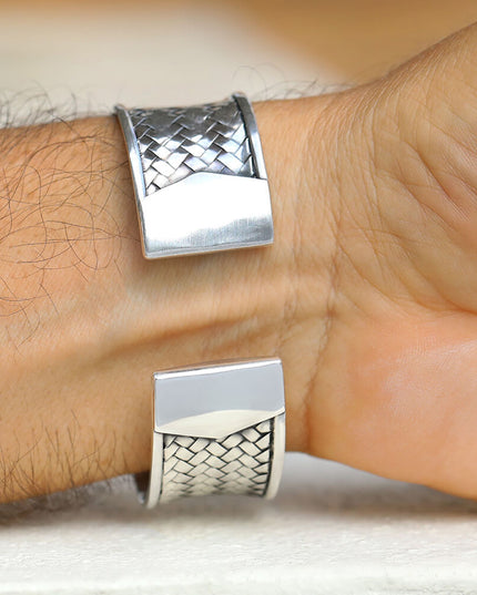 Silver Magic Braided Cuff Bracelet – Solid 925 Sterling Silver, Unisex, 22mm Width, Adjustable 6.2" to 8.5" Wrist