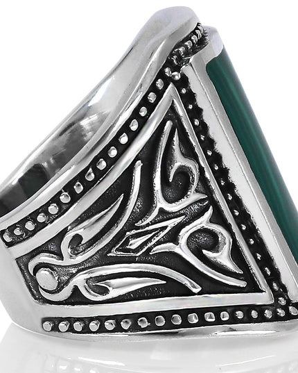 Malachite or Turquoise 925 Sterling Silver Ring – 20x13mm Stone, Sizes 8–15, Made in Thailand