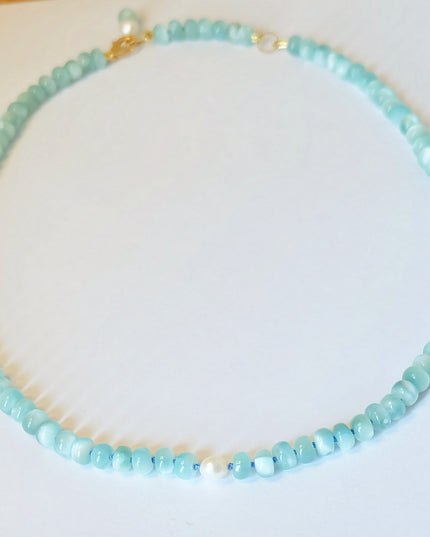 Green Moonstone Pearl Necklace – Hand-Knotted Lariat with 14K Gold-Filled Clasp