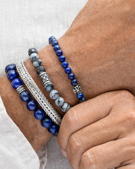 Snowflake Obsidian Bracelet – Natural Gemstone Beaded Bracelet in 925 Sterling Silver, Calming & Balance Jewelry for Men & Women