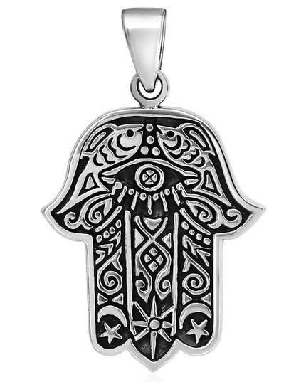Hamsa 925 Sterling Silver Pendant – 1.5" x 1.1", 11g, Made in Thailand
