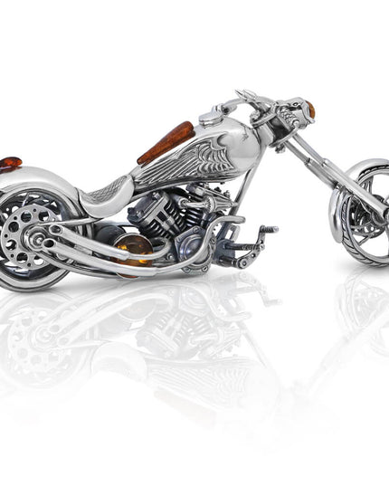 Silver Bike Handmade 925 Sterling Silver Motorbike Figurine with Baltic Amber – 6.3" x 2.35", 162g