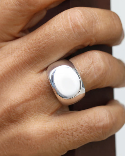 Heavy O Signet Ring – Solid 925 Sterling Silver Men’s Oval Ring, 16.5mm Wide