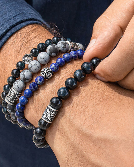 Lapis Lazuli Bracelet – Natural or Dyed Deep Blue Gemstone with Pyrite Flecks, 925 Sterling Silver, Unisex