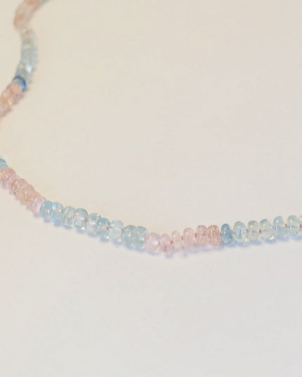 Aquamarine Rose Quartz Candy Necklace – Hand-Knotted Beaded Necklace with 14K Gold Clasp