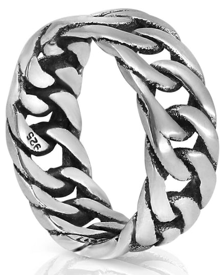 Silver Links 925 Sterling Silver Ring – 9mm Wide Band, Sizes 7–14, Made in Thailand