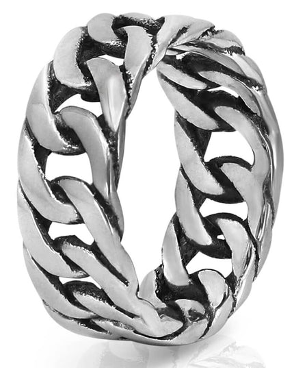 Silver Links 925 Sterling Silver Ring – 9mm Wide Band, Sizes 7–14, Made in Thailand