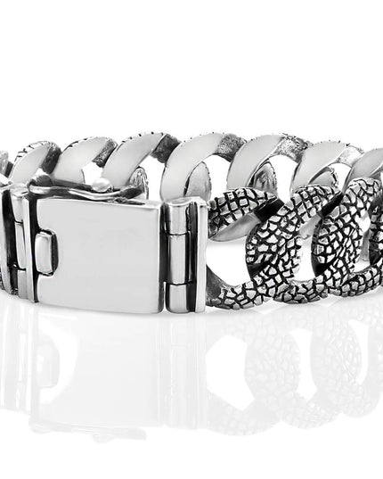 Lizard Skin 925 Sterling Silver Bracelet & Necklace – 17.5mm Wide, Double-Lock, Made in Thailand (Bracelet 7–10.5" / Necklace 18–28")