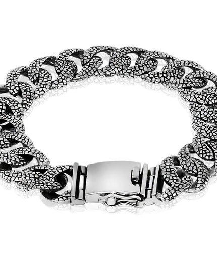 Lizard Skin Bracelet – 925 Sterling Silver, 10” Double-Lock Cuff, Handmade Thai Jewelry, 17.5mm Width