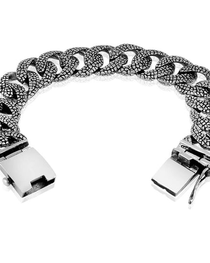 Lizard Skin Bracelet – 925 Sterling Silver, 10” Double-Lock Cuff, Handmade Thai Jewelry, 17.5mm Width