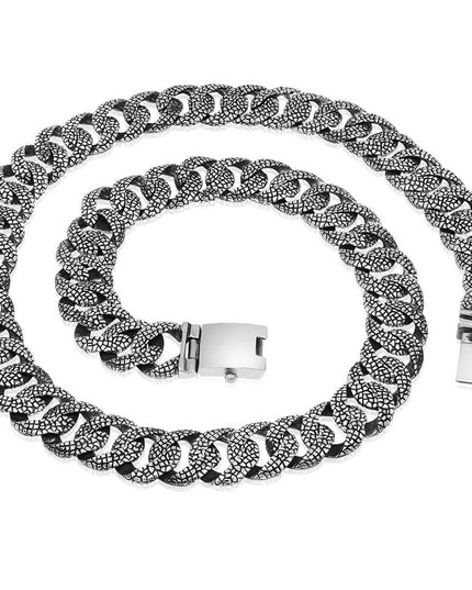 Lizard Skin Chain – Heavy 925 Sterling Silver Thick Link Necklace for Men