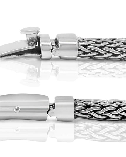 Silver Lightning 925 Sterling Silver Woven Bracelet – 9mm Wide, Double-Lock, Sizes 7.5–10.5, Made in Thailand