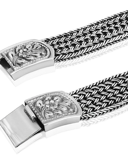 Silver Flora Bracelet – Unique 925 Sterling Silver Wide Design