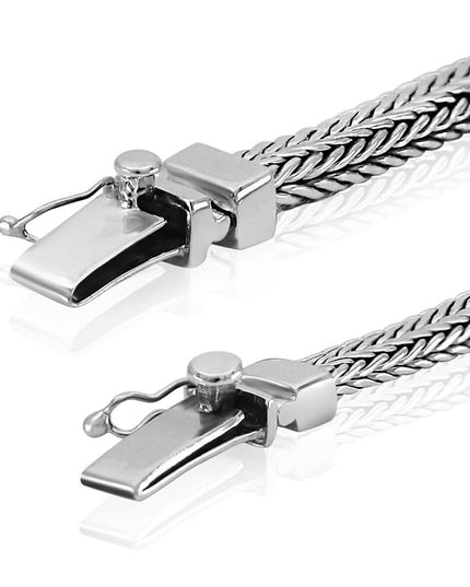 Small & Big Silver Bracelet – Solid 925 Sterling Silver, Small 10.2" Double-Lock Design, 6.3mm Wide