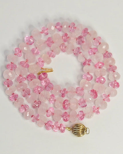 Rose Quartz Pink Topaz Necklace – Handcrafted with 14K Gold Corrugated Safety Clasp (Love & Healing Gemstones)
