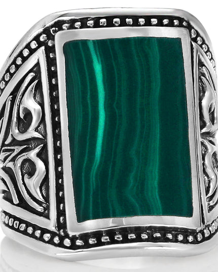 Malachite or Turquoise 925 Sterling Silver Ring – 20x13mm Stone, Sizes 8–15, Made in Thailand