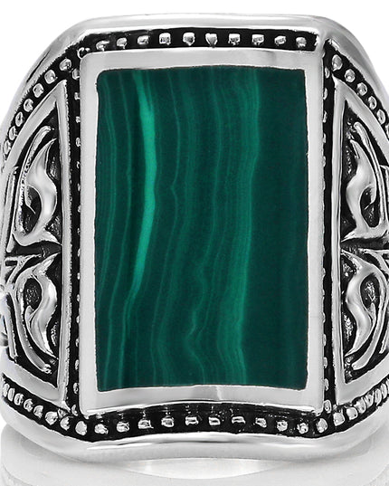 Malachite or Turquoise 925 Sterling Silver Ring – 20x13mm Stone, Sizes 8–15, Made in Thailand