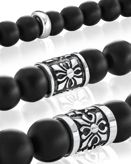 Matte Onyx Beaded Bracelet – 925 Sterling Silver, Unisex, 6/8/10MM Beads, S–XL, Elegant Gemstone Jewelry, Gift Included