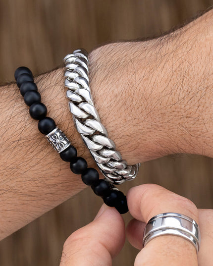 Matte Onyx Beaded Bracelet – 925 Sterling Silver, Unisex, 6/8/10MM Beads, S–XL, Elegant Gemstone Jewelry, Gift Included