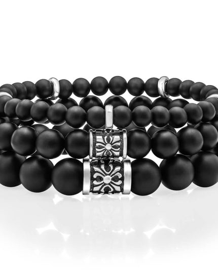 Matte Onyx Beaded Bracelet – 925 Sterling Silver, Unisex, 6/8/10MM Beads, S–XL, Elegant Gemstone Jewelry, Gift Included