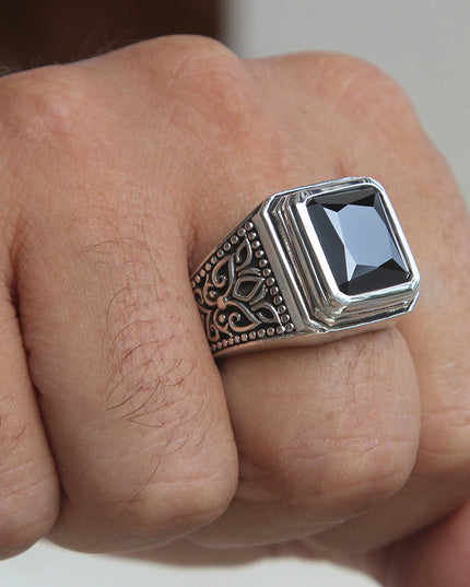 Onyx Signet 925 Sterling Silver Ring – Black Onyx 12x14mm, Sizes 8–15, Made in Thailand