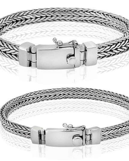 Small & Big Silver Bracelet – Solid 925 Sterling Silver, Small 10.2" Double-Lock Design, 6.3mm Wide
