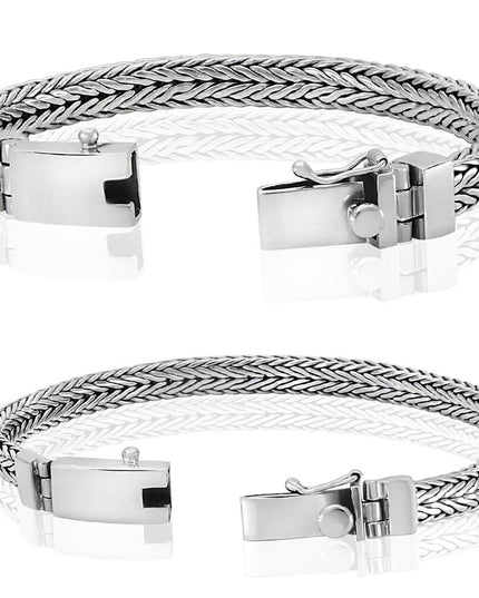 Small & Big 925 Sterling Silver Men’s Bracelet – 6.3mm & 8mm Options, Double-Lock, Sizes 7–10.5, Made in Thailand