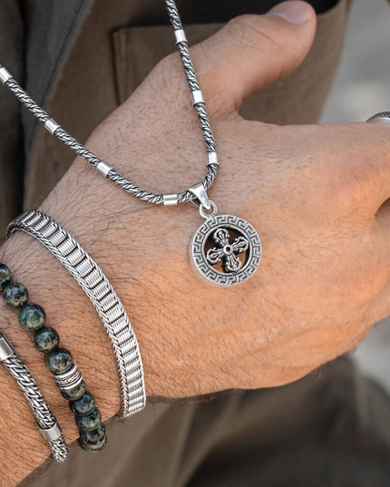 3D Silver Cross Pendant – Solid 925 Sterling Silver with Black Cubic Zirconia