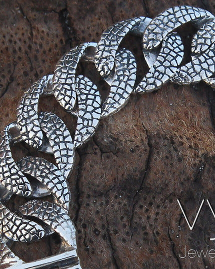 Lizard Skin 925 Sterling Silver Bracelet & Necklace – 17.5mm Wide, Double-Lock, Made in Thailand (Bracelet 7–10.5" / Necklace 18–28")