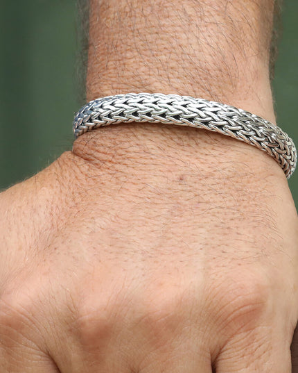 Silver Lightning 925 Sterling Silver Woven Bracelet – 9mm Wide, Double-Lock, Sizes 7.5–10.5, Made in Thailand
