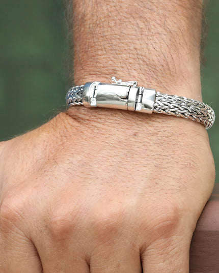 Silver Lightning 925 Sterling Silver Woven Bracelet – 9mm Wide, Double-Lock, Sizes 7.5–10.5, Made in Thailand