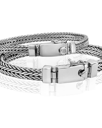 Small & Big 925 Sterling Silver Men’s Bracelet – 6.3mm & 8mm Options, Double-Lock, Sizes 7–10.5, Made in Thailand